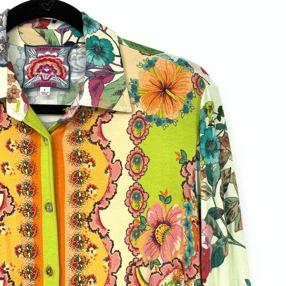 Johnny Was Collared Button Front Shirt Womens Sz S Multicolor Floral Long Sleeve - Picture 3 of 6
